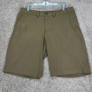 Lululemon Commission Brown Shorts Men 34 Khaki Casual Activewear Flat Front Golf